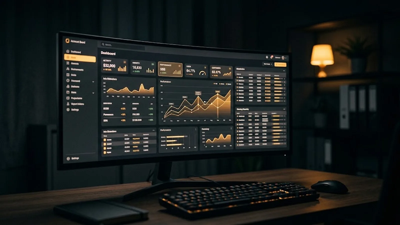 Panel de operación de una aplicación web con métricas y tablas de datos